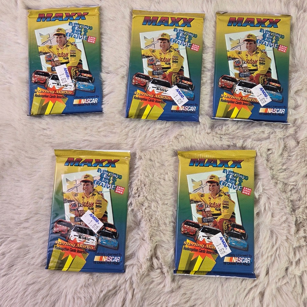 Lot of 5 1996 Maxx Series One NASCAR Racing Cards Sealed Packs Sterling Marlin